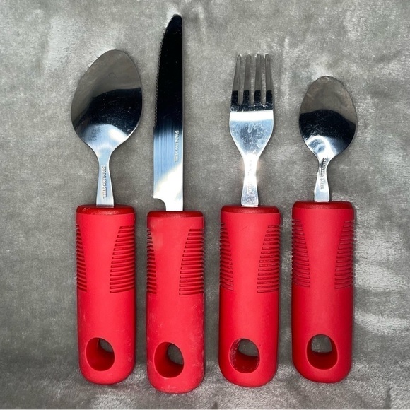 Adaptive Extra Large Red Grip Stainless Steel Silverware Utensil Set (4 Pc) - Picture 3 of 8